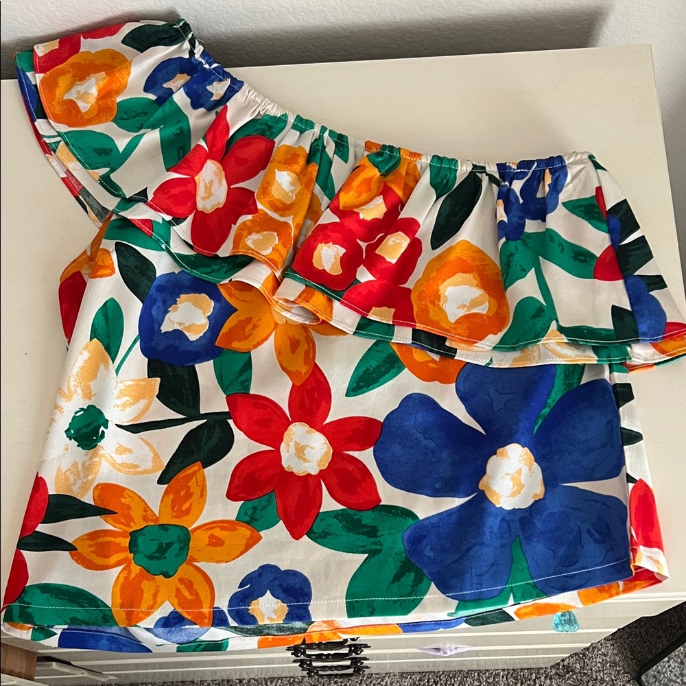 TCEC Colorful Floral One Shoulder Top